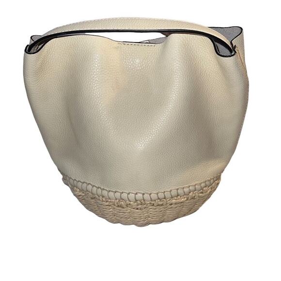 Vince Camuto Sula Leather Top Handle Bucket Bag Jasmine Cream Snap Closure - Picture 2 of 14